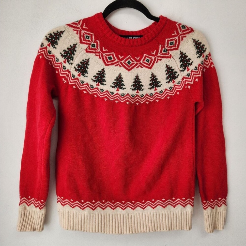 KJP Kids Kiel James Patrick Fair Isle Christmas Sweater Red Holiday Tree Size 8